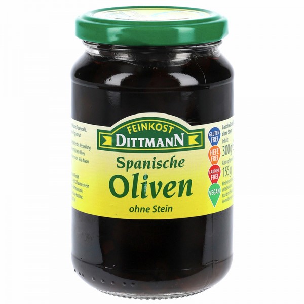 Dittmann Spanische Oliven schwarz ohne Stein 370ml Glas, 155g