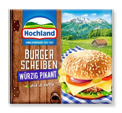Hochland Schmelzkäse Burger Scheiben Würzig-Pikant 200g