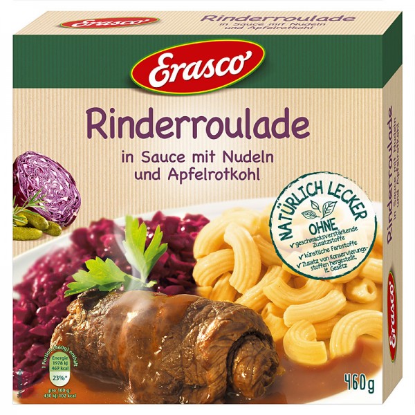 Erasco Rinderroulade in Sauce mit Nudeln und Apfelrotkohl 460g