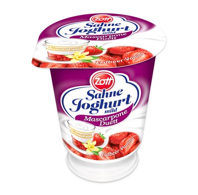 Zott Sahne Joghurt mild Mascarpone Duett Erdbeer-Vanilla 140g