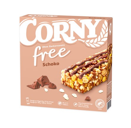 Corny free Schoko, Müsliriegel ohne Zuckerzusatz, 6 Riegel á 20g