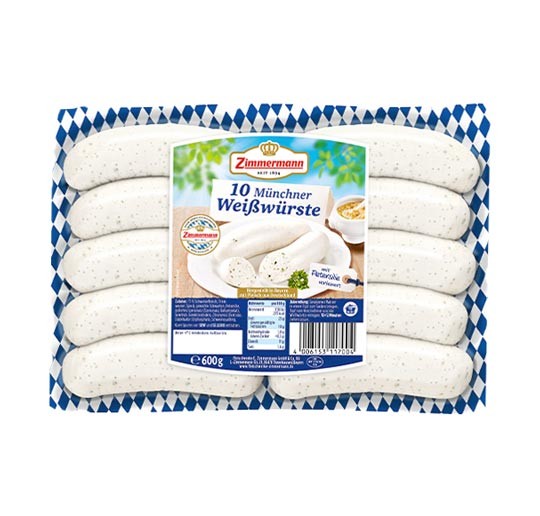 Zimmermann Münchner Weißwurst 10 Stück 600g