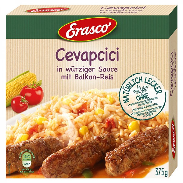 Erasco Hackfleischröllchen in würziger Sauce mit Balkan-Reis 375g