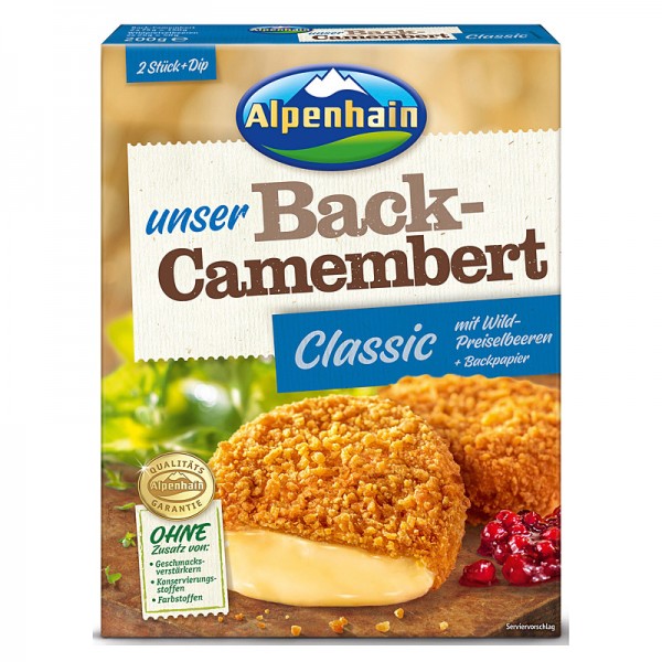 Alpenhain Unser Back-Camembert Classic, mit Wildpreiselbeeren + Backpapier 200g