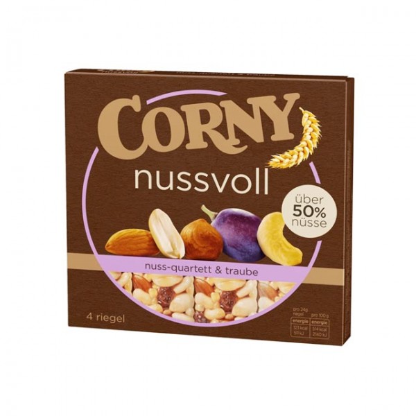 Corny Nussquartett & Traube Müsliriegel, 4 Riegel á 24g