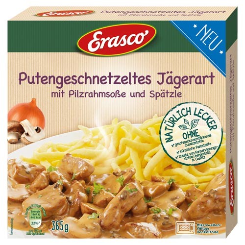 Erasco Putengeschnetzeltes Jägerart mit Pilzrahmsoße und Spätzle 365g