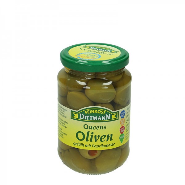 Dittmann Queens-Oliven gefüllt mit Paprikapaste 370ml Glas, 200g