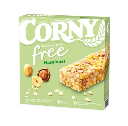 Corny free Haselnuss, Müsliriegel ohne Zuckerzusatz, 6 Riegel á 20g