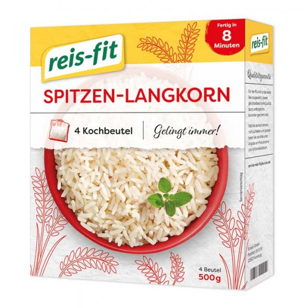 reis-fit Spitzen-Langkorn Reis im Kochbeutel, 8 Minuten, 4x125g