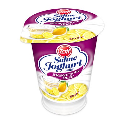 Zott Sahne Joghurt mild Mascarpone Duett Zitrone 140g