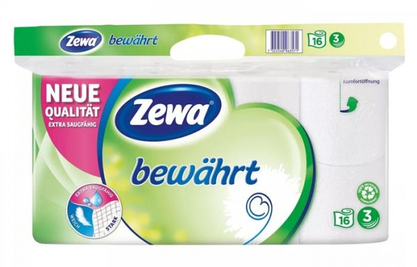 Zewa Toilettenpapier Bewährt weiß 3-lagig XL 16x150 Blatt
