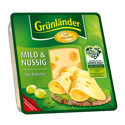 Grünländer Mild &amp; Nussig Käse in Scheiben 48% 150g