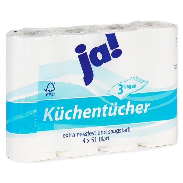 Küchenrolle, Küchentücher 3-lagig 4x51 Blatt