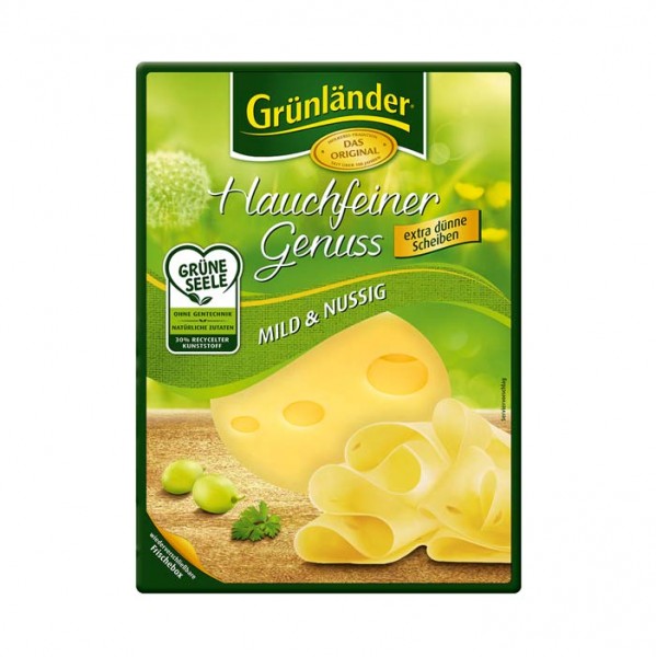 Grünländer Hauchfeiner Genuss, Mild & Nussig, Käse Scheiben 110g