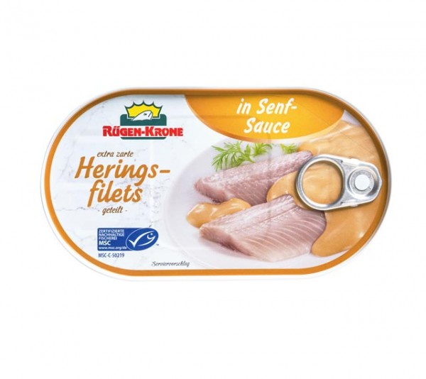 Rügen Krone Heringsfilets in Senfsauce 200g / 120g