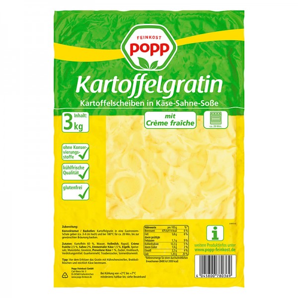 Popp Kartoffelgratin Kartoffelscheiben in Käse-Sahne-Soße 3kg