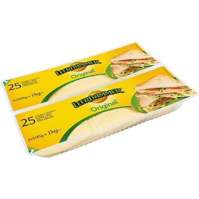 Leerdammer Original in Scheiben, 2 x 500g Vorratspack, 45%