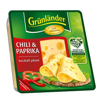 Grünländer Chili & Paprika Käse in Scheiben 48% 120g