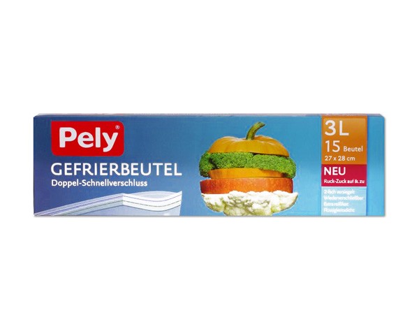 Pely Gefrierbeutel 15x3L mit Doppel-Schnellverschluss