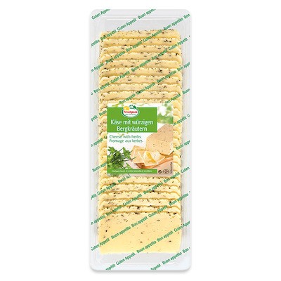 Frischpack Schnittkäse mit würzigen Bergkräutern, 25 Scheiben, 500g