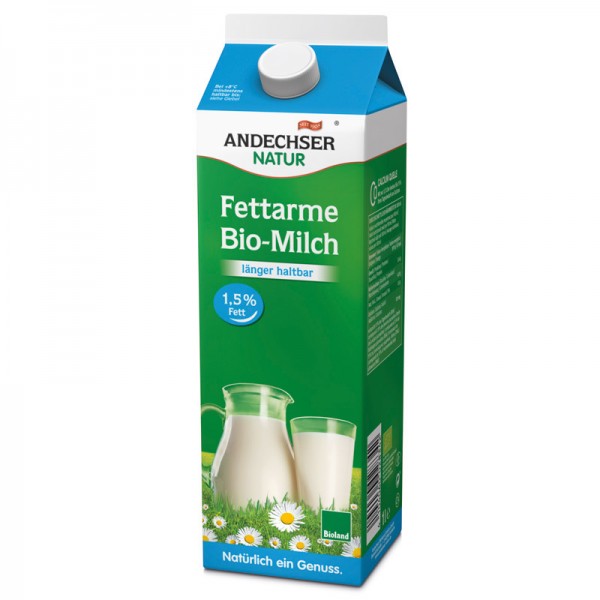 Andechser Frische Fettarme Bio Milch 1,5% 1L länger haltbar