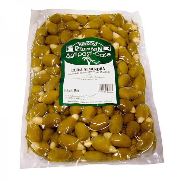 Dittmann Oliva Almendra Grüne Queens Oliven gefüllt mit Mandeln XL 1kg
