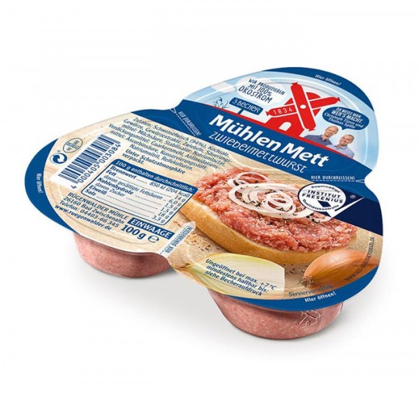 Rügenwalder Mühlen Mett, Zwiebelmettwurst, 100g Packung