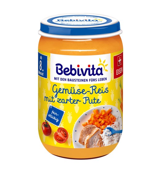 Bebivita BIO Gemüse-Reis mit zarter Pute ab dem 8. Monat 220g