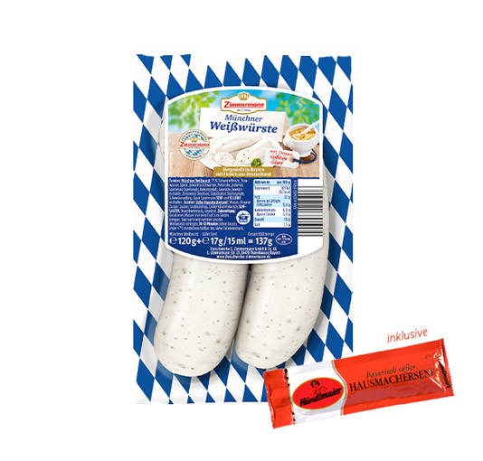 Zimmermann Münchner Weißwurst 2 Stück mit süßem Senf 120g