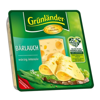 Grünländer Bärlauch Käse in Scheiben 48% 120g