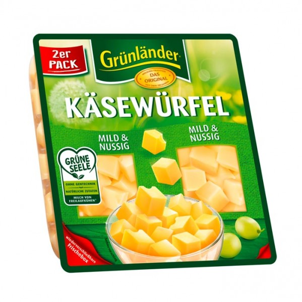 Grünländer Käsewürfel, Mild &amp; Nussig, Käse in Würfel 120g