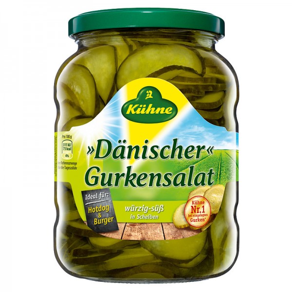 Kühne Dänischer Gurkensalat würzig-süß in Scheiben 670g Glas