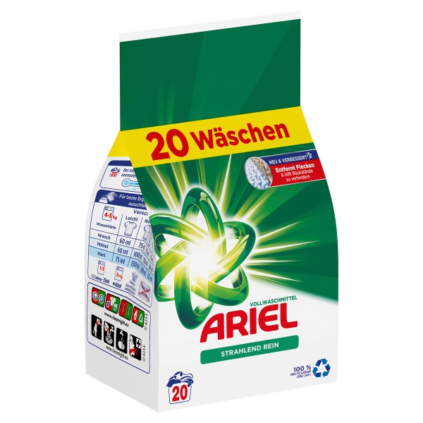 Ariel Vollwaschmittel Pulver, 20 Wäsche, 1,35kg