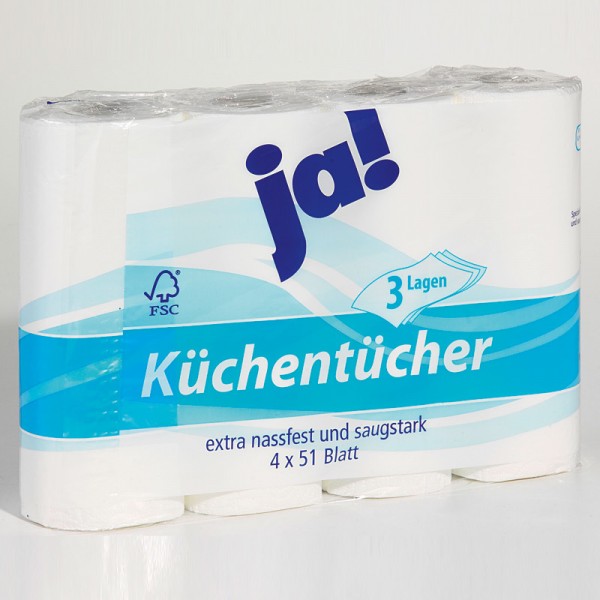Küchenrolle, Küchentücher 3-lagig 4x51 Blatt